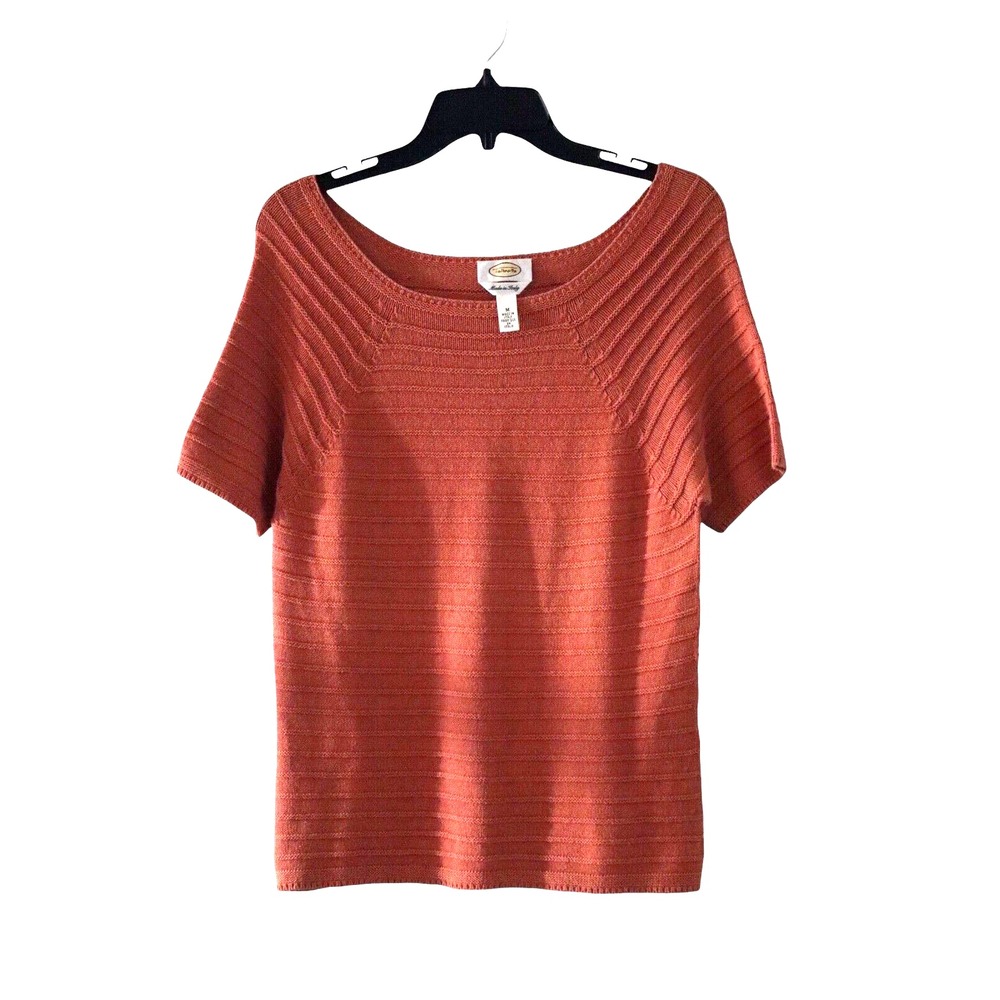 Talbots Vtg Made in Italy Women's Cotton Blend Orange Sweater M Cable Knit Chick